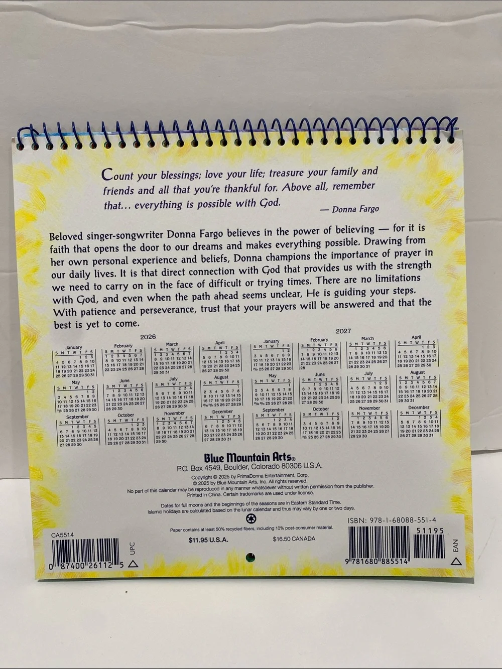 Blue Mountain Arts God Is Always Watching Over You 2026 Wall Calendar